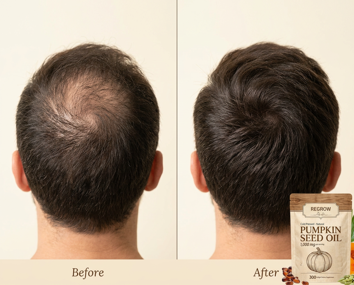 Illustrative before and after of a man's crown